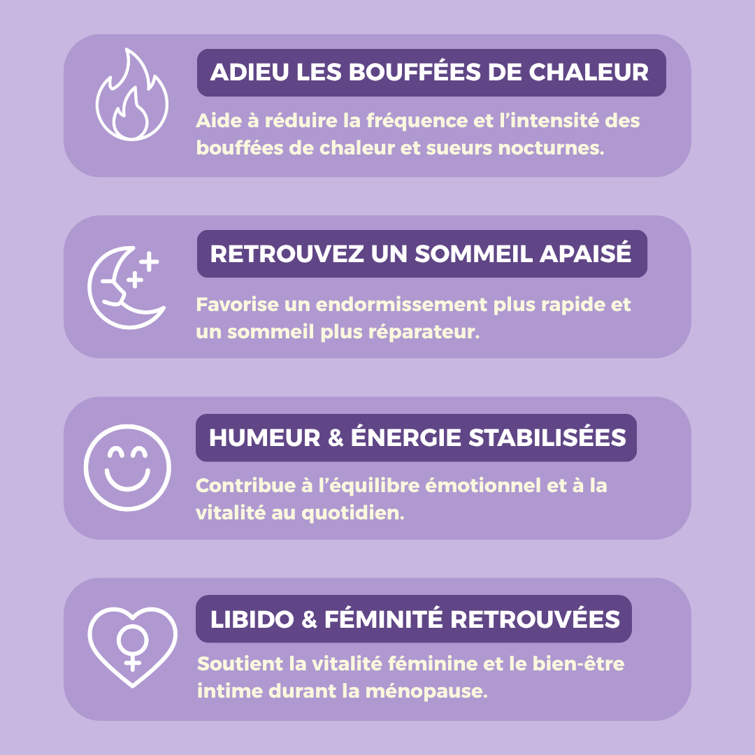 Cure Ménopause – Moins de bouffées de chaleur, un sommeil plus stable et une humeur plus apaisée, naturellement.
